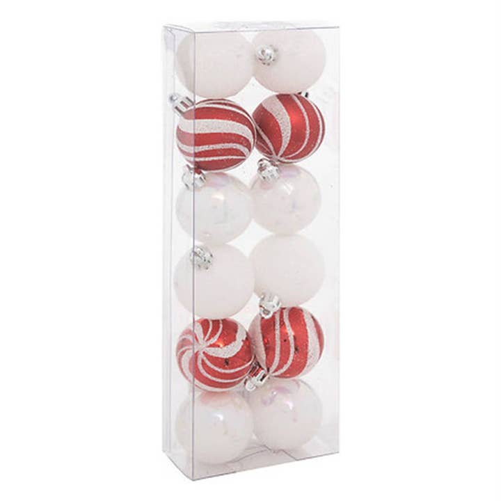 TSJJ - Wholesale Ornament Set - Christmas Ball 40 mm x 12 Red / White