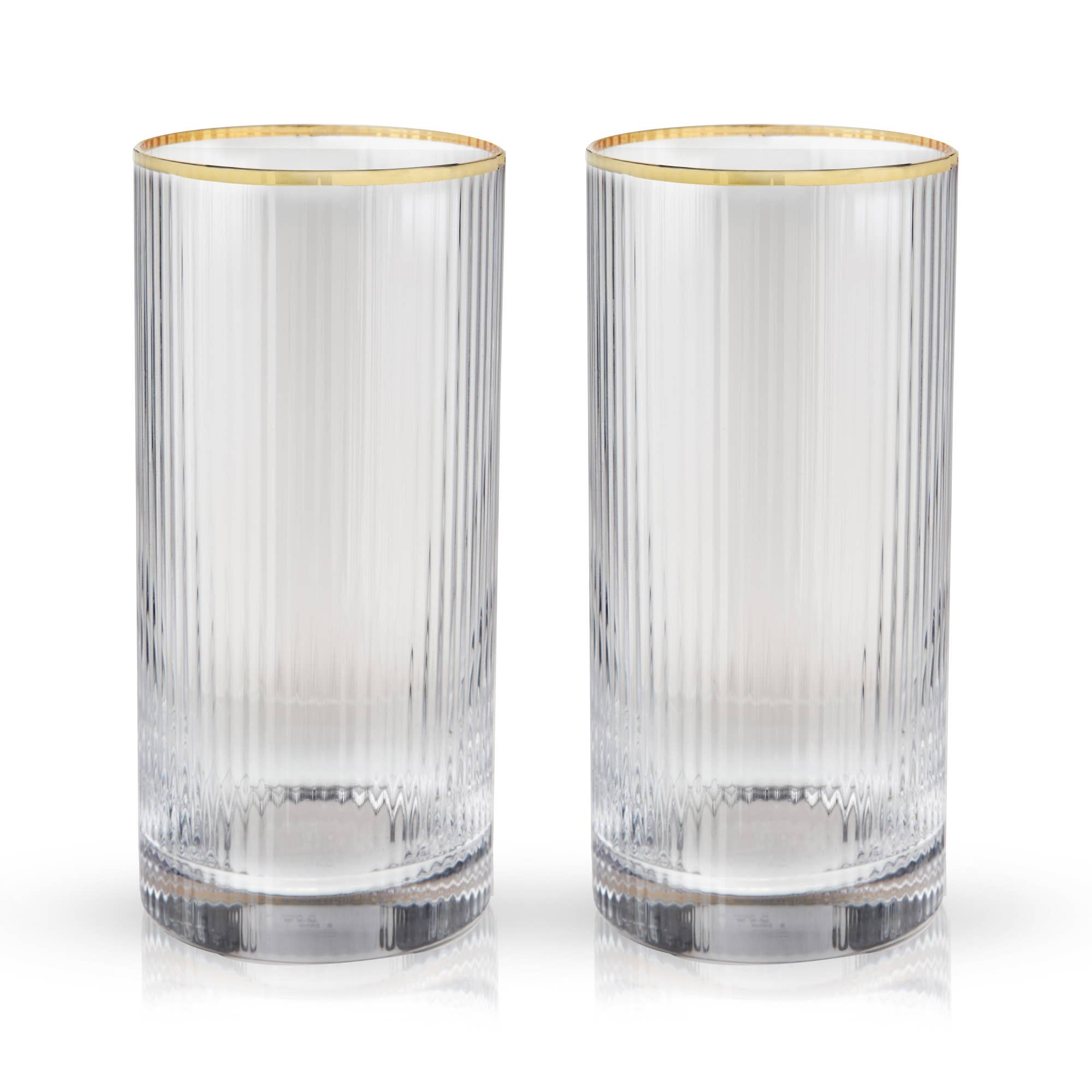 Viski - Wholesale Cocktail/Liquor Glass - Deco Meridian Gold Rimmed Crystal Highball Glasses Set of 22