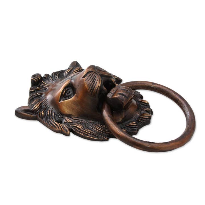 Novica Handmade Lion Arrival Brass Door Knocker for wholesale by NOVICA