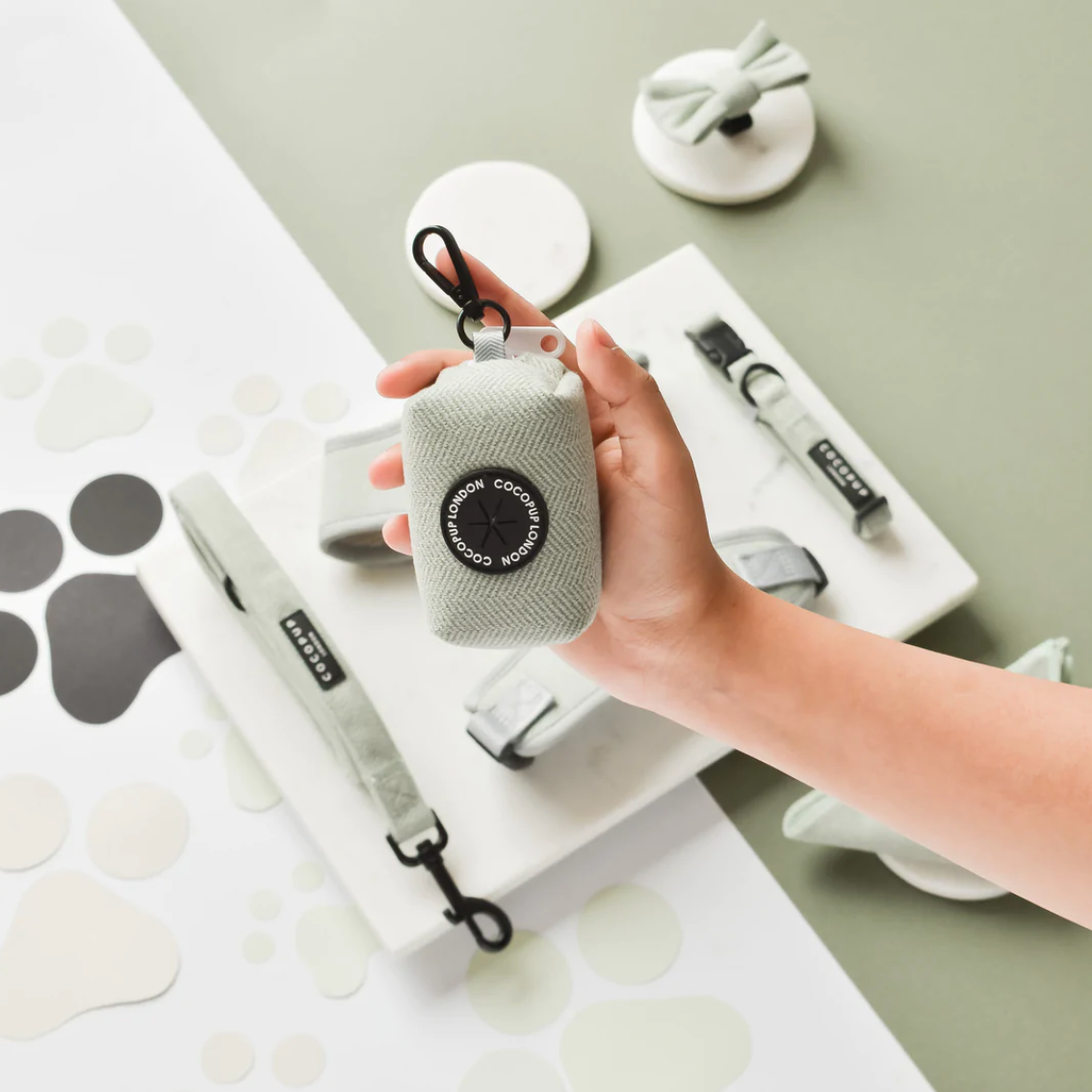 Cocopup London – wholesale Pet poo bag dispenser – Tweed Poop Bag Holder - Sage0