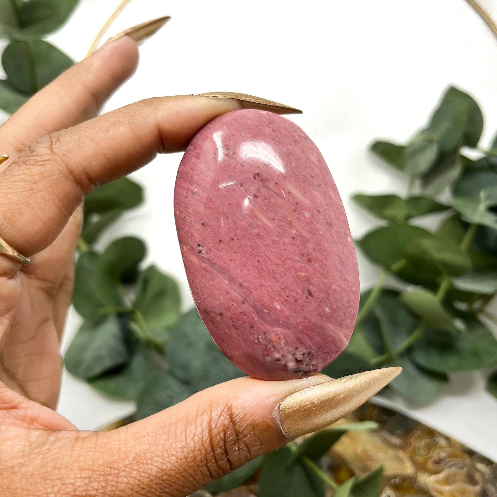 The Crystal Tabby – wholesale Spiritual stone/crystal – Pink Petrified Wood Palm Stone1