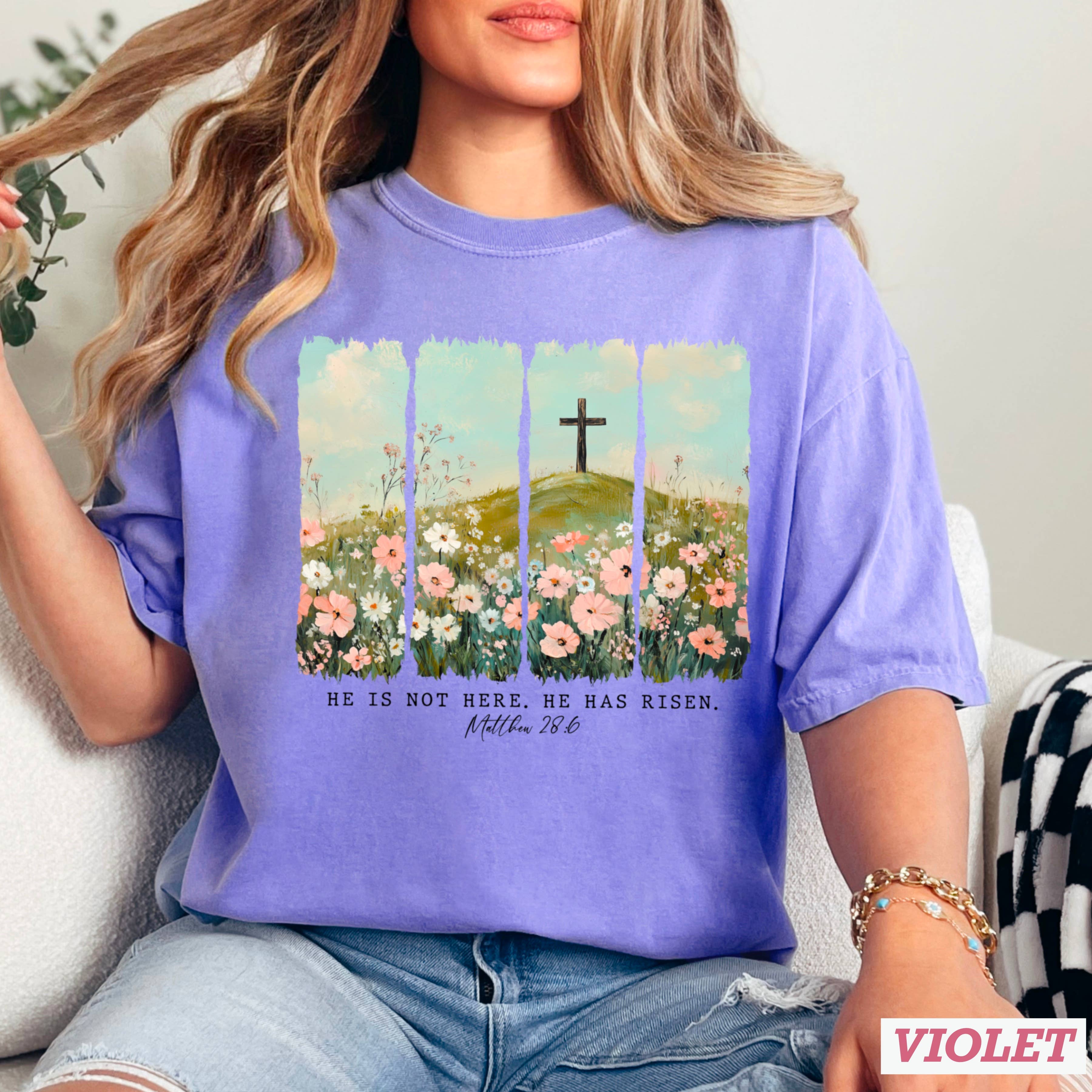 Shoppe SHC – wholesale T-shirt med logga - Dam – Han har uppstått | Påsktröja | Comfort Colors12