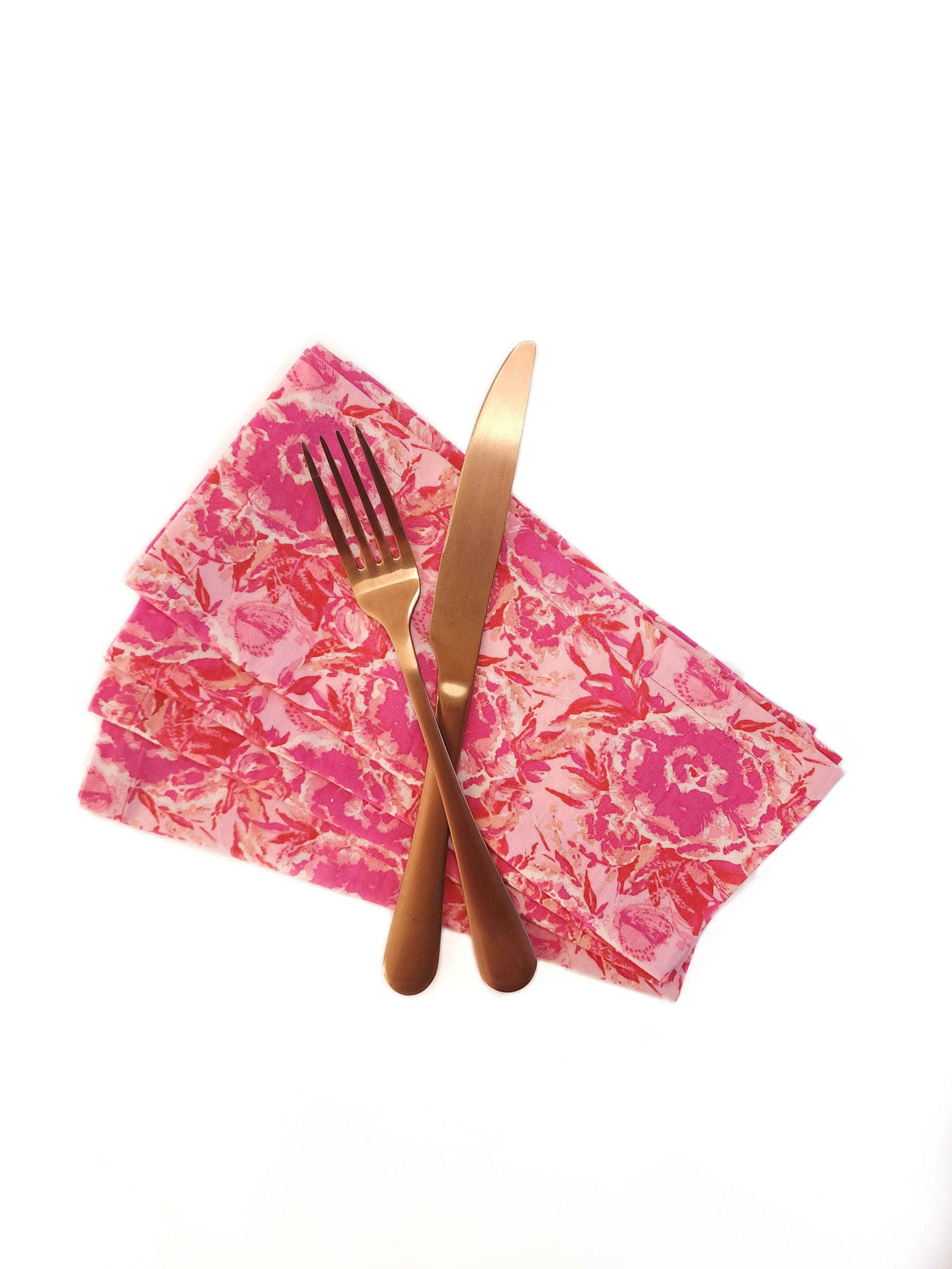 90 West Linen Co. - Wholesale Dinner & Cloth Napkin - Maximalist Pink Floral Cloth Napkins, Set of 45