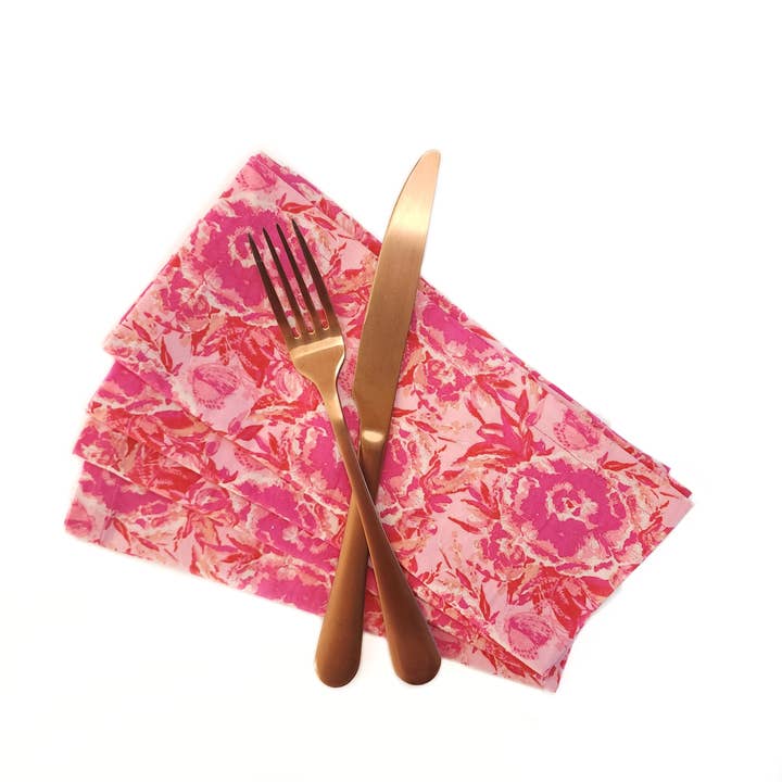 90 West Linen Co. - Wholesale Dinner & Cloth Napkin - Maximalist Pink Floral Cloth Napkins, Set of 45