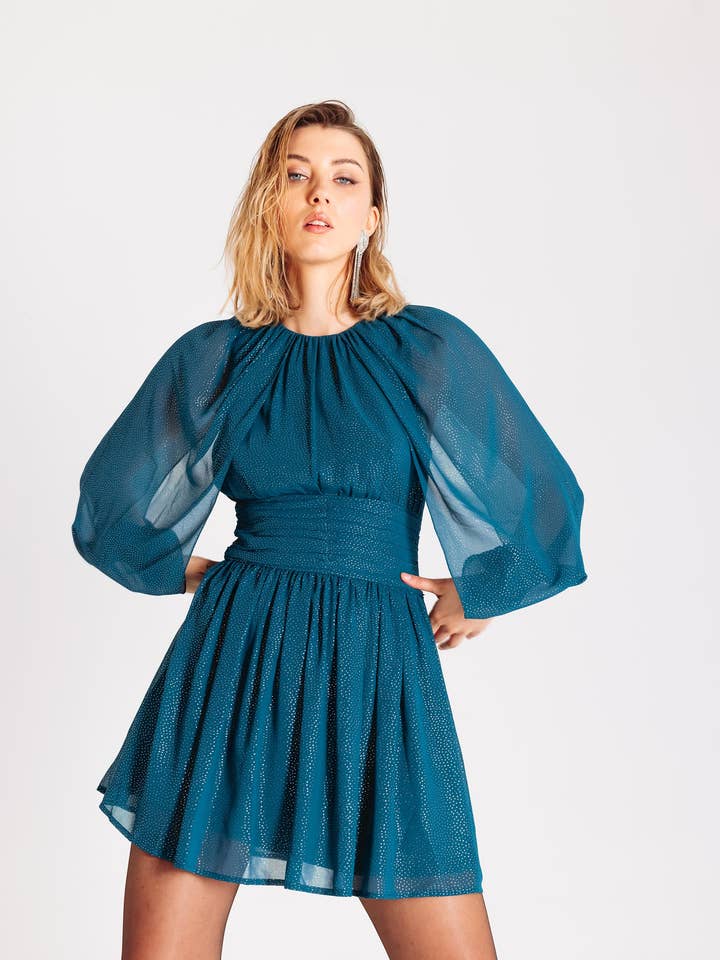 Lurex dress with open sleeves for wholesale by Miawhitemilano