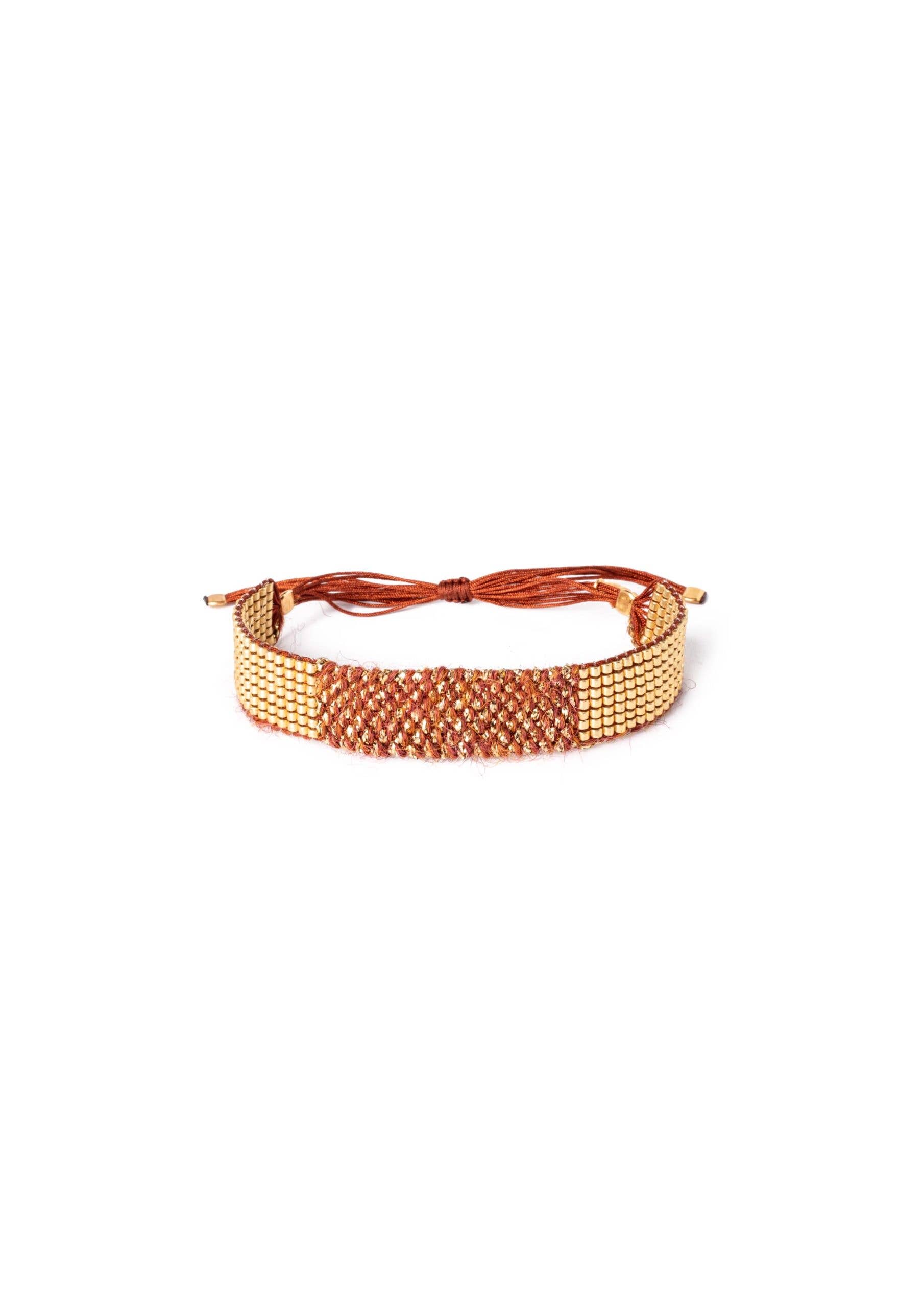 Maison Plune – wholesale Pärlarmband – Tweed justerbart armband med 7 rader av guldfärgade miyuki-pärlor1
