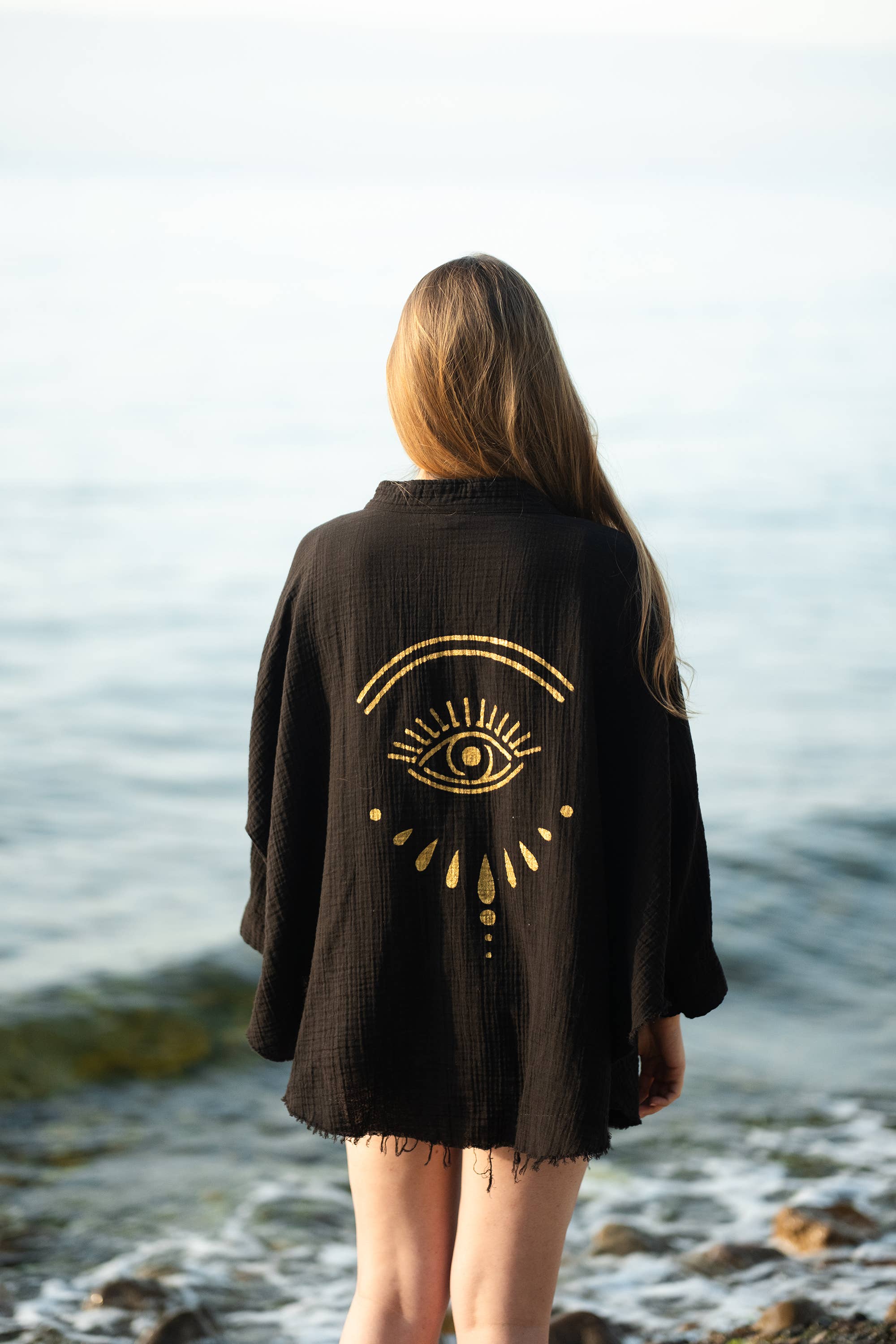 Moa – wholesale Kimono – Women's – Black Evil Eye Muslin Kimono Robe / Poncho 1