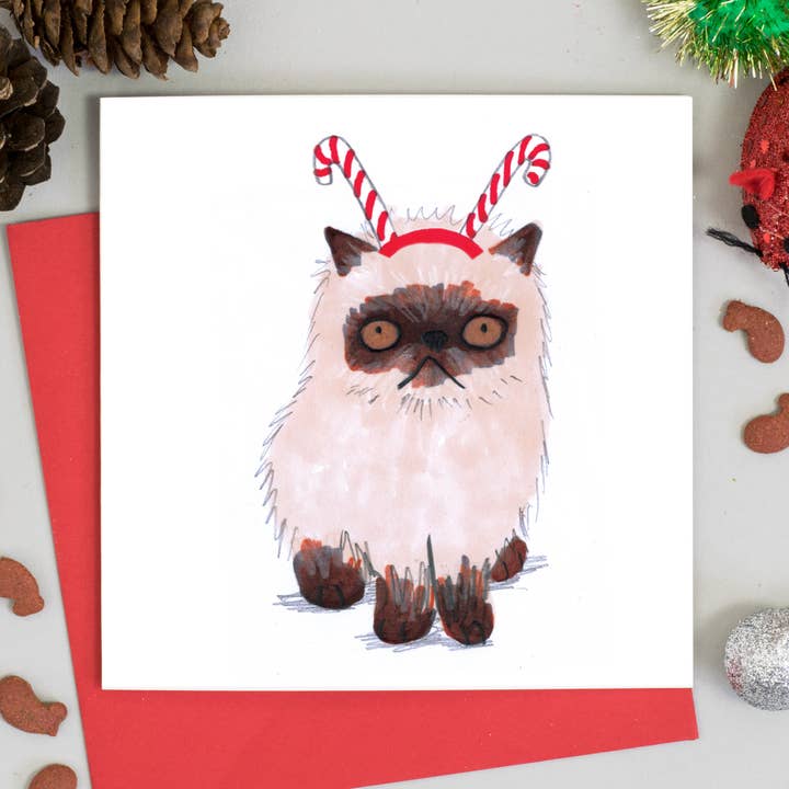 Carte de chapeau Cat In Candy Cane pour la vente par Jo Clark Design