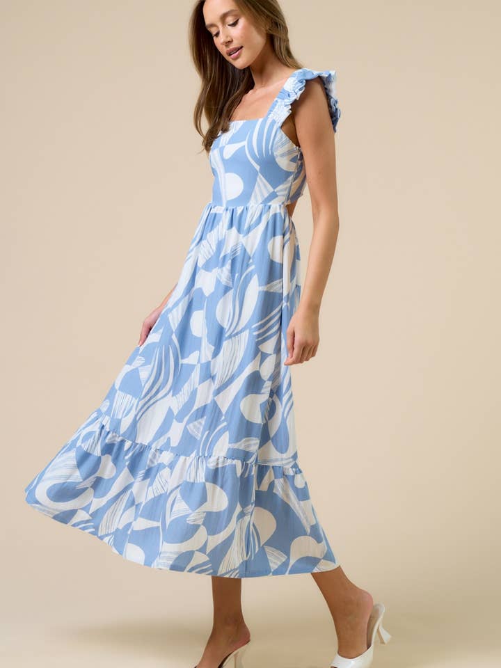 ILD5821 Printed Ruffled Strap Midi Dress for wholesale by Lalavon