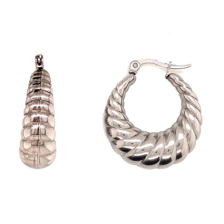 Créoles striées en argent pour la vente par Amanda Rose Jewelry