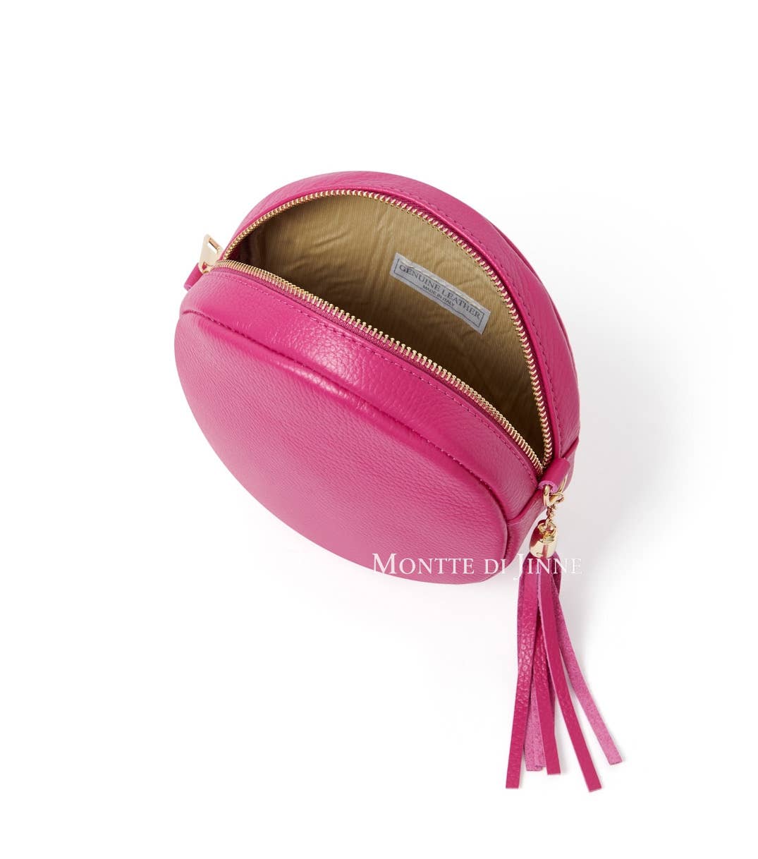 MONTTE DI JINNE - Vente Sac à bandoulière – femme - Sac rond en cuir véritable fait main en Italie avec pompon17