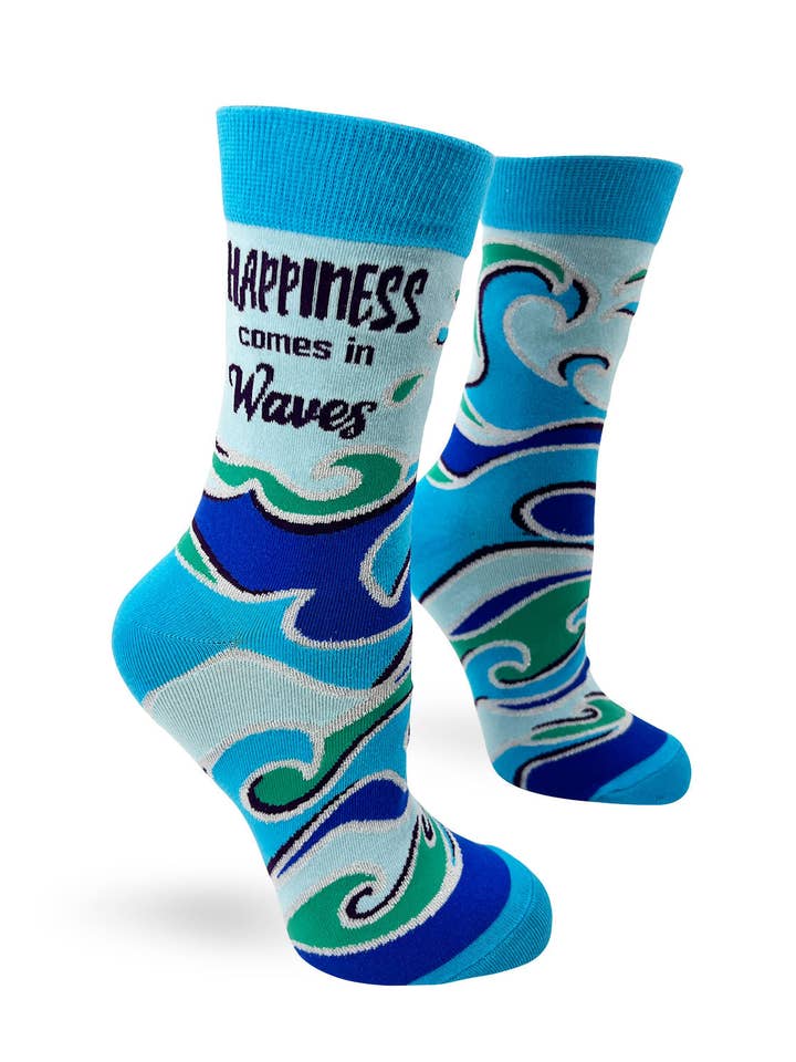 Happiness Comes in Waves Women's Crew Socks for wholesale by Fabdaz