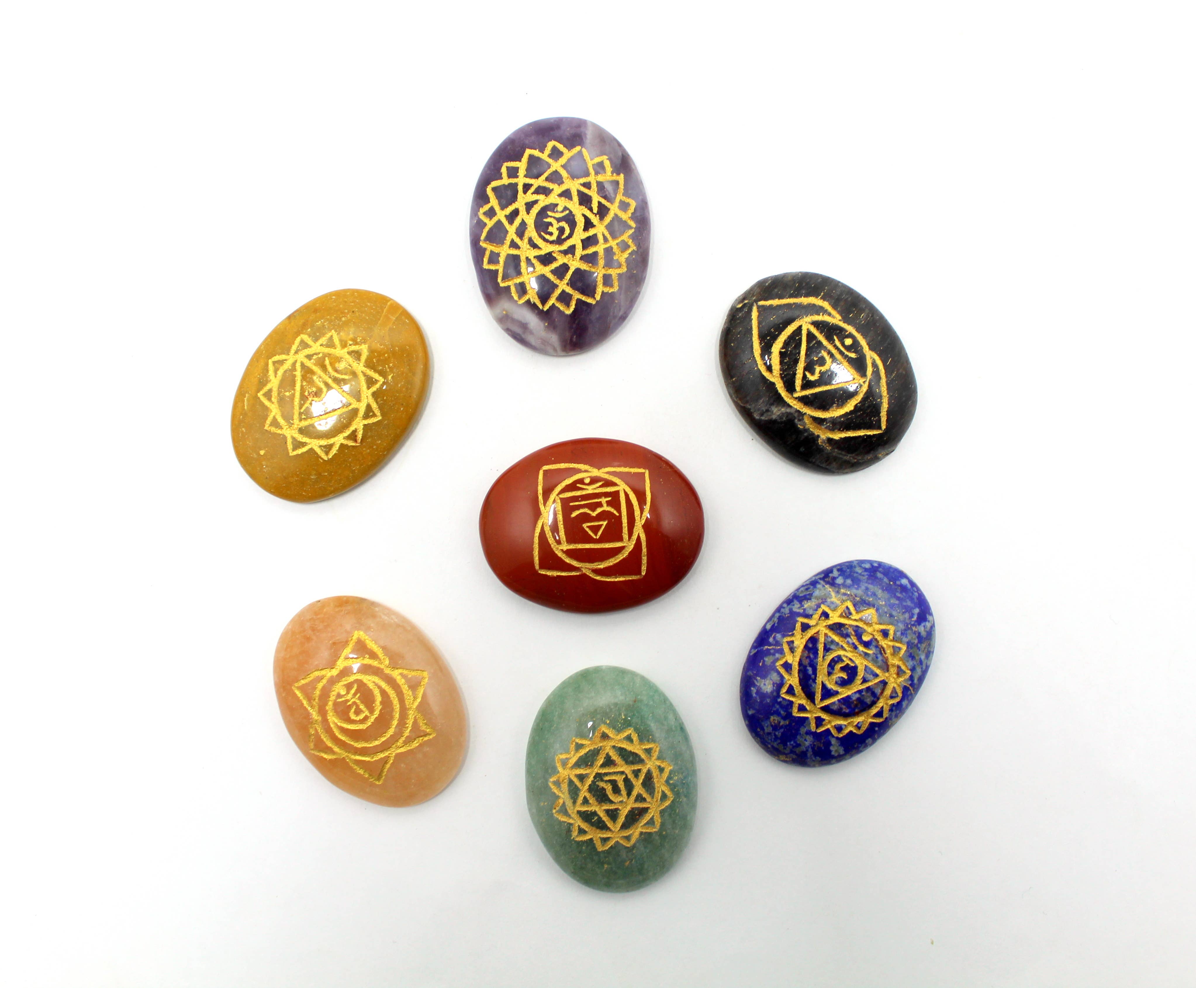 Aura Vibes - Wholesale Spiritual Stone/Crystal - 7 Chakra Oval Palm Stone Set of 72