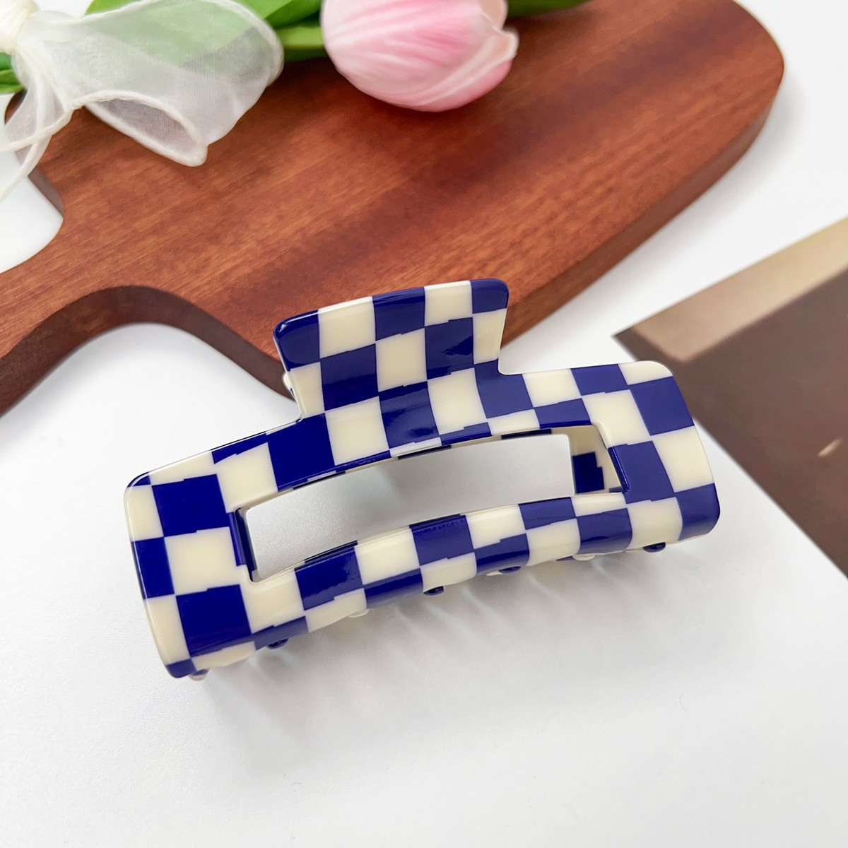 ACCITY - Wholesale Hair Clip - Women's - Checkerboard Hair Claw – Candy Color Acetate Look_CWMM1008443