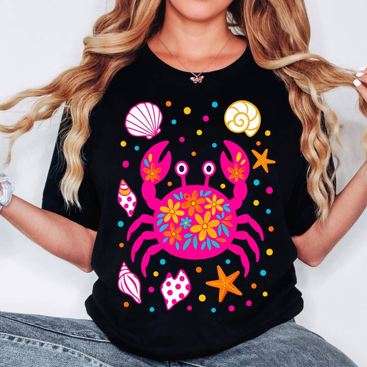 Preppy Zomer Krab T-shirt, Zomerse Sferen Shirt, Schelpen Trui voor wholesale door NVC Ecommerce LLC