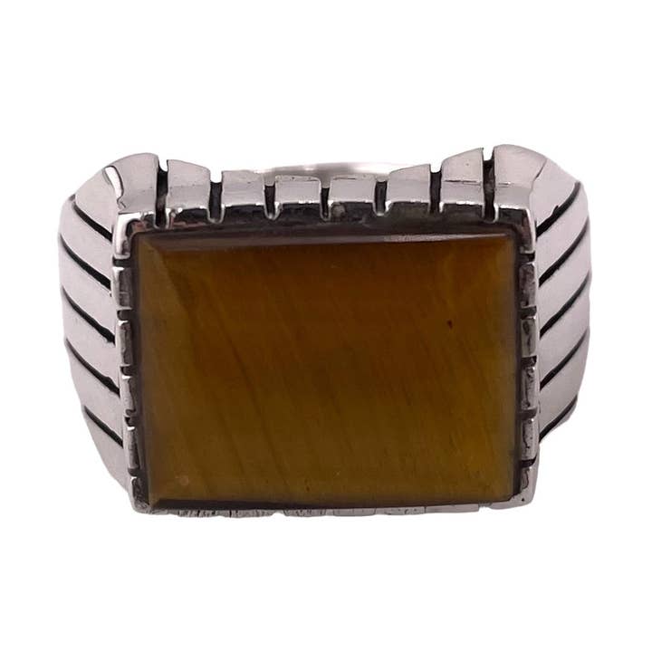Bague en argent sterling avec pierre œil de tigre pour la vente par Select Lines