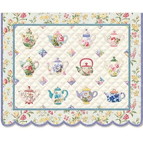 Carol Wilson Fine Arts Inc./For Arts Sake - Wholesale Stationery/Notecard Set - Quilted Tea Cup Embossed, Die-cut Boxed Note Cards ncp23331