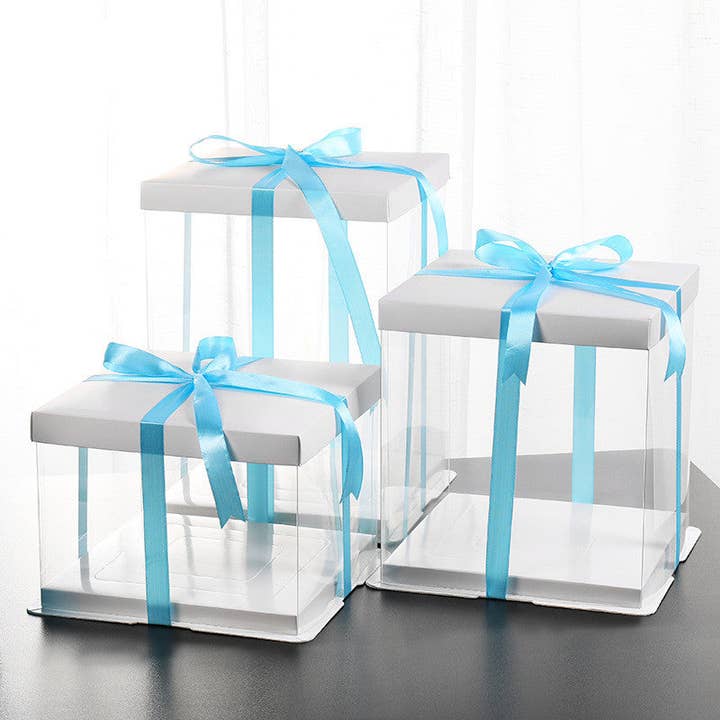 Elegant Design Supply - Wholesale Cake Stand - Tall Square Transparent Clear Cake Box with Base and Lid