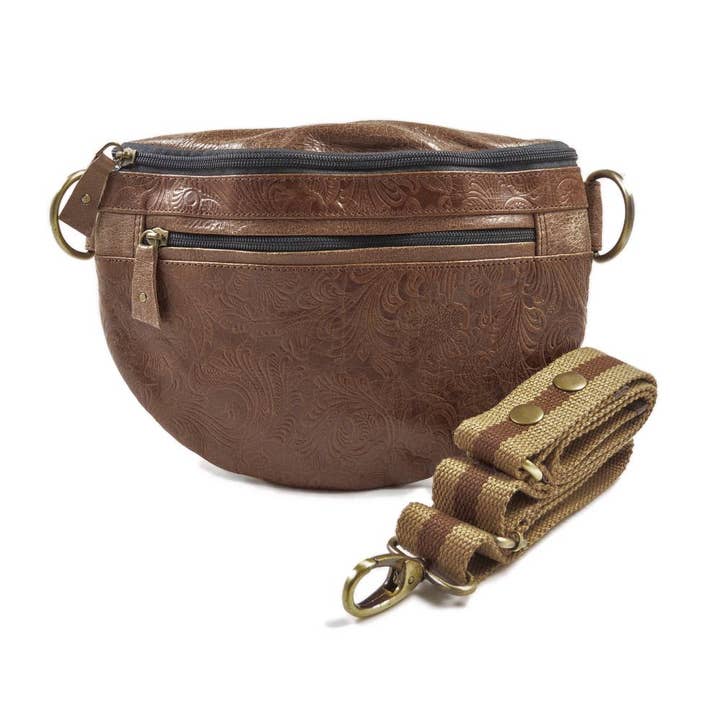 Dog-walking bag / Crossbody bag made of leather with floral design - BANGKOK 154 for wholesale by Nijens