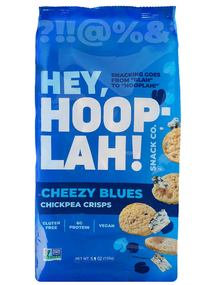 HÉ, HOOPLAH ! Chips de pois chiches - Cheezy Blues pour la vente par Hey, Hooplah!
