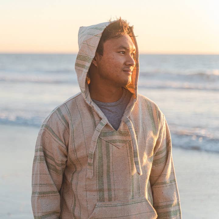 West Path - Wholesale Hoodie - Men's - Mexican Poncho Baja Hoodie - Soft Hooded Sweater - Tan