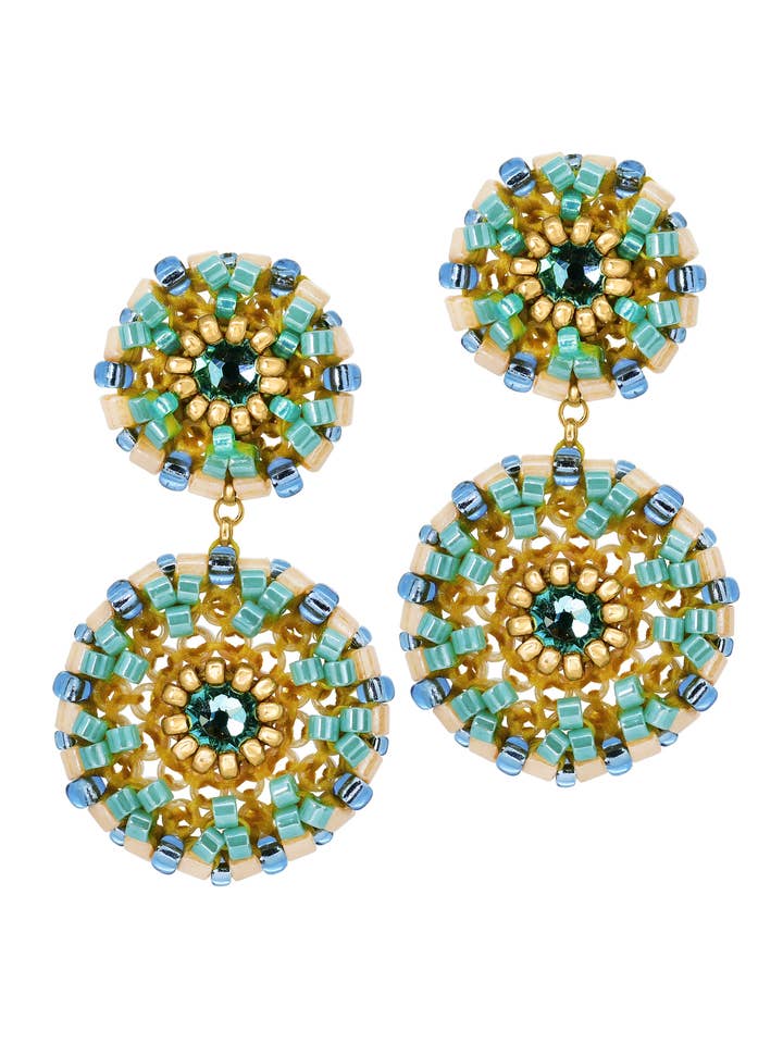 Mini dobbelt cirkel ørering i nuancer af havblå, E24701 for engroshandel hos Miguel Ases