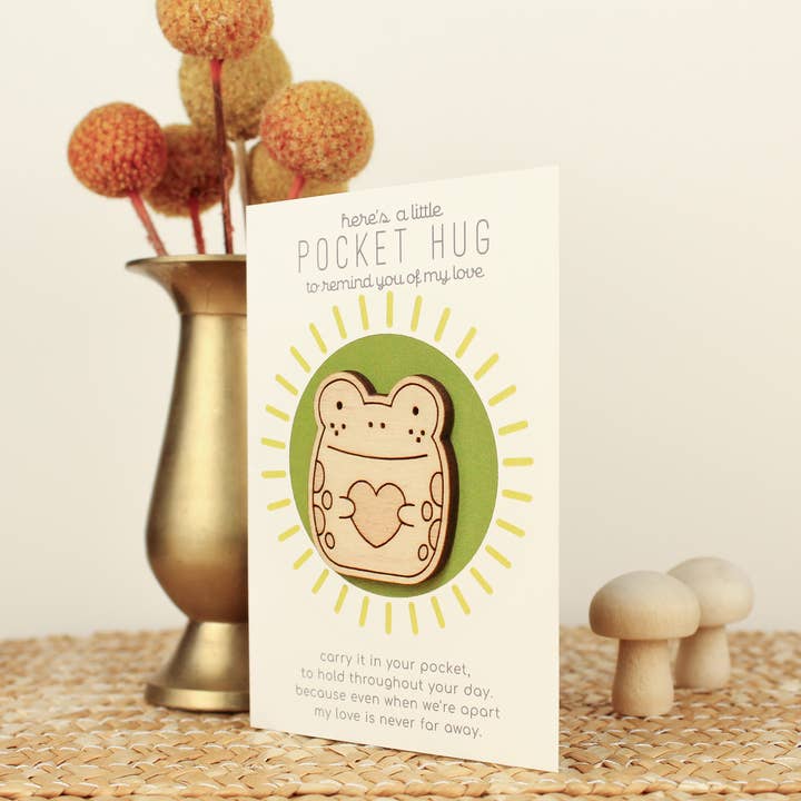 oh, little wren - Wholesale Keepsake Coin/Token - Wooden Pocket Hug, Frog. Thinking of You Gift
