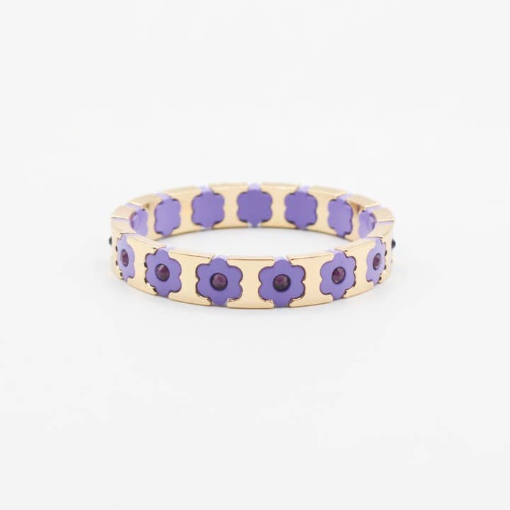 alberalkirk - Wholesale Cuff Bracelet - Floral Cuff Enamel Steel Crystal-Studded Elastic S5P14112