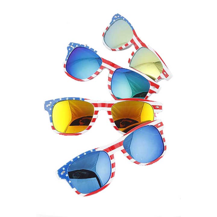 Lunettes de soleil à lentille miroir à imprimé drapeau américain pour la vente par LA Jewelry Plaza