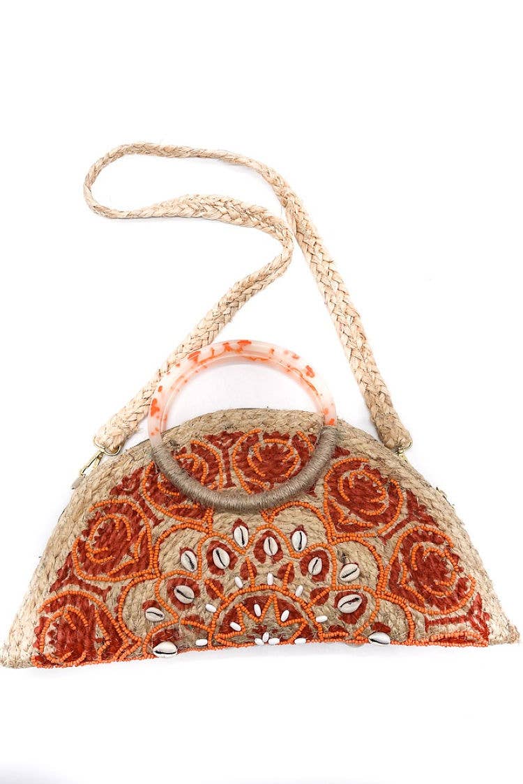 Orange BG5558 Half Moon Bag With Shells Loowie for wholesale on Faire1