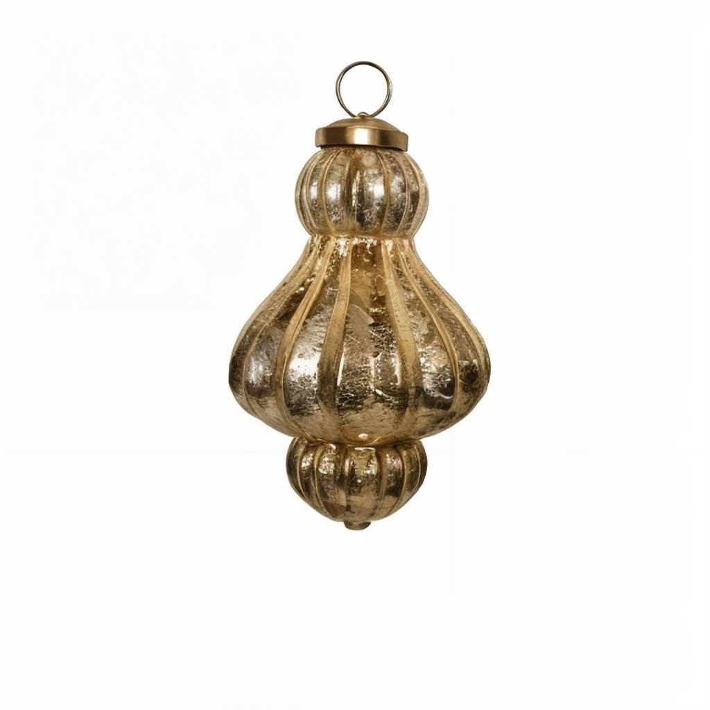 Antikas – Engroshandel Julepynt – Julepynt, glasdråber, antik guld - håndlavet i Indien, sæt med 4 stk.0