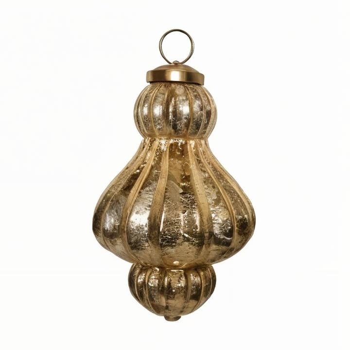 Antikas - Vendita all'ingrosso Decorazione natalizia - Decorazioni natalizie, gocce di vetro, oro antico - fatte a mano in India, set di 4 pezzi0