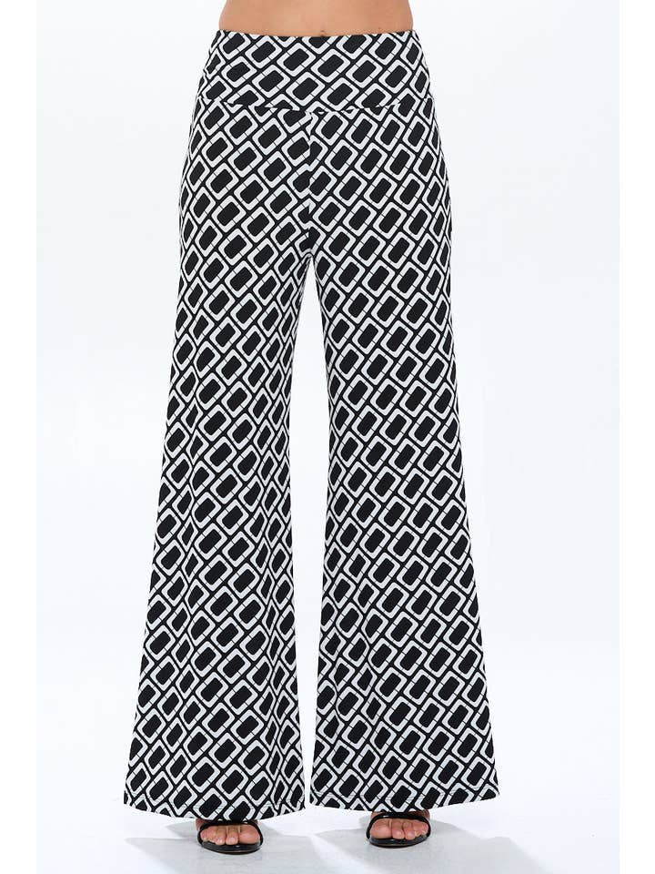 Black Made in USA Knit Print Wide Leg Pants with Thick Waistband for wholesale on Faire