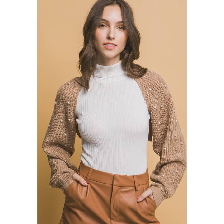 ITSSY - Wholesale Cardigan - Women's - Pearl Beaded Long Sleeve Shrug Bolero