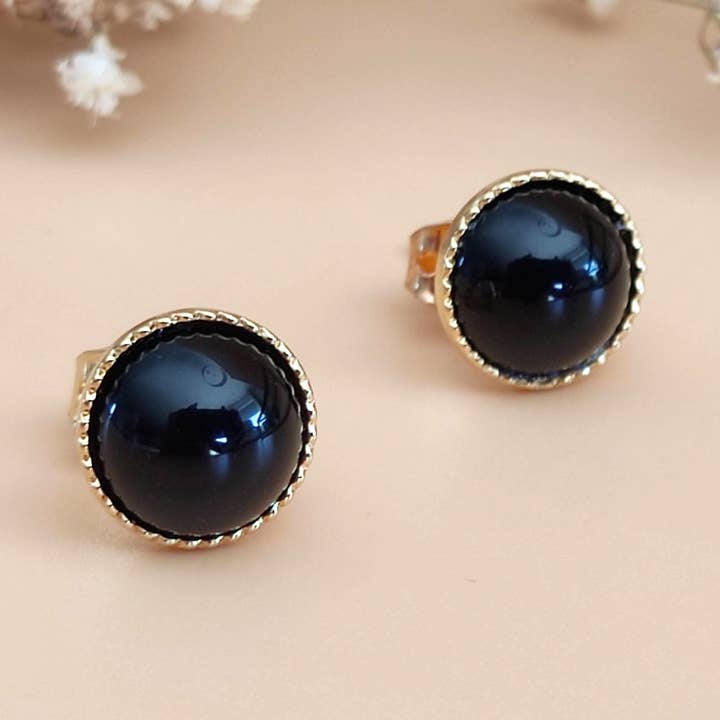 La Classique Noire Agate earrings for wholesale by Sophie Bijoux
