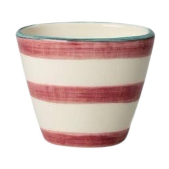 Ceramic Oval Espresso Cup with Hand-painted Pink Horizontal Stripes - 2.37 oz for wholesale by RicebyRice