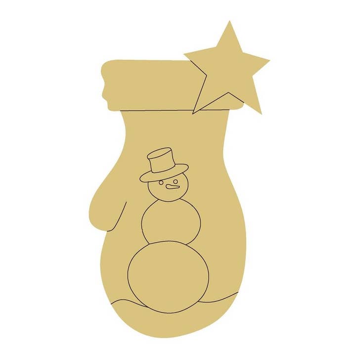 Mitten With Snowman Design By Lines Unfinished Wood Cutout for wholesale by Diverse Woodworking