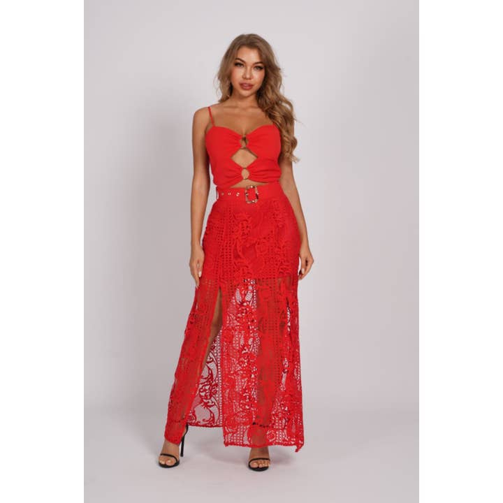 Ensemble jupe longue en dentelle superposée pour la vente par Chicways