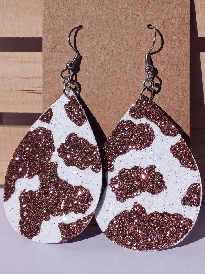Cow Print Earrings, Brown Cow Print Earrings, Rodeo Earrings for wholesale by Sunshine Crafts