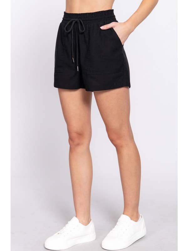 Vanilla Monkey - Wholesale Shorts - Women's - Plus Smoked Waist Linen Shorts