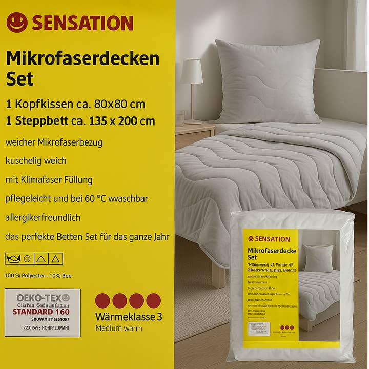 Sensation microfiber bedding set, pillows & blankets, home textiles for wholesale by Salzmann Restwaren GmbH