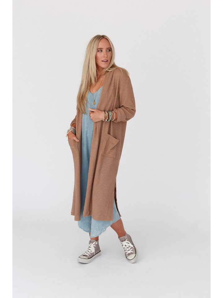 Three Bird Nest - Wholesale Cardigan - Women's - Jayde Waffle Knit Cardigan - Taupe