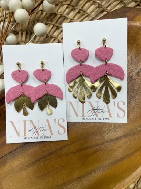 Clay Texturized Pink Earrings with Brass Findings for wholesale by Nina’s Attic
