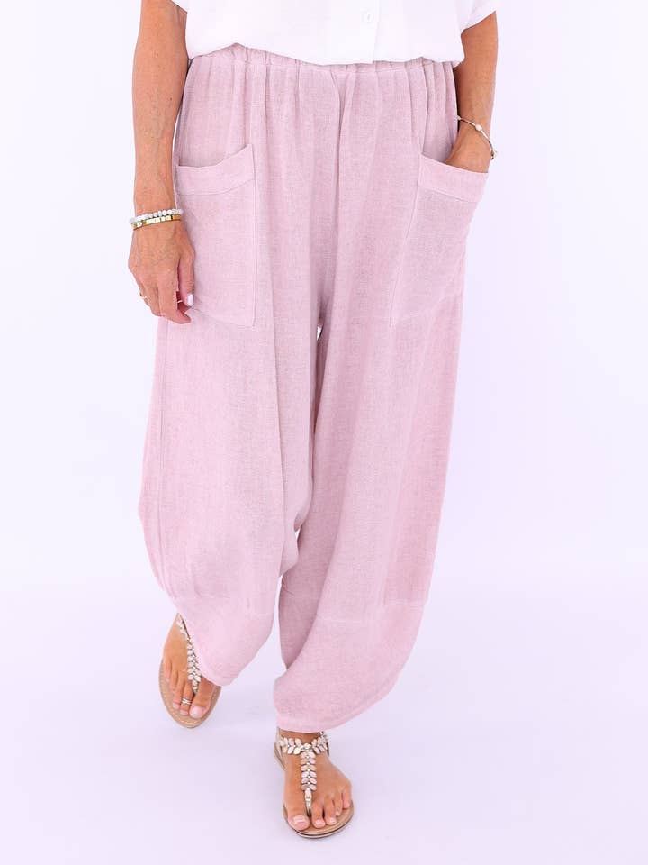 Pantalon sarouel en mélange de lin et coton pour la vente par Cadenza Italy Ltd