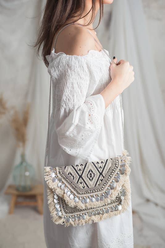 Lula Natura – Engroshandel Clutch - Dame – Agatha aftentaske i bomuld med broderi og tryk4