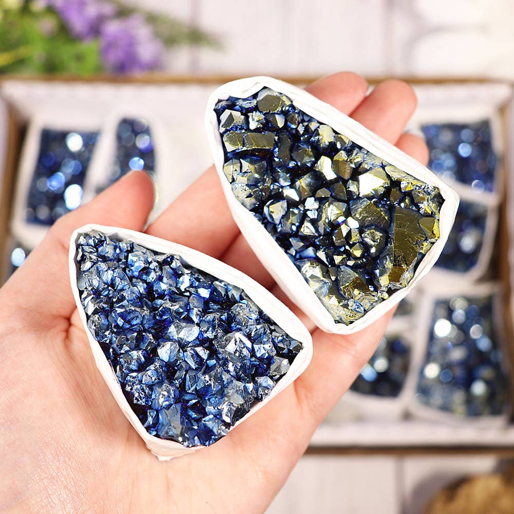 Natures Artifacts Inc - Wholesale Spiritual Stone/Crystal - Titanium Blue Amethyst Clusters Flat3
