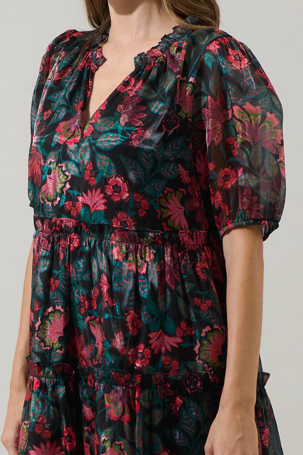 BLK TEAL RED Briala Organza Islen Tiered Mini Dress for wholesale on Faire1