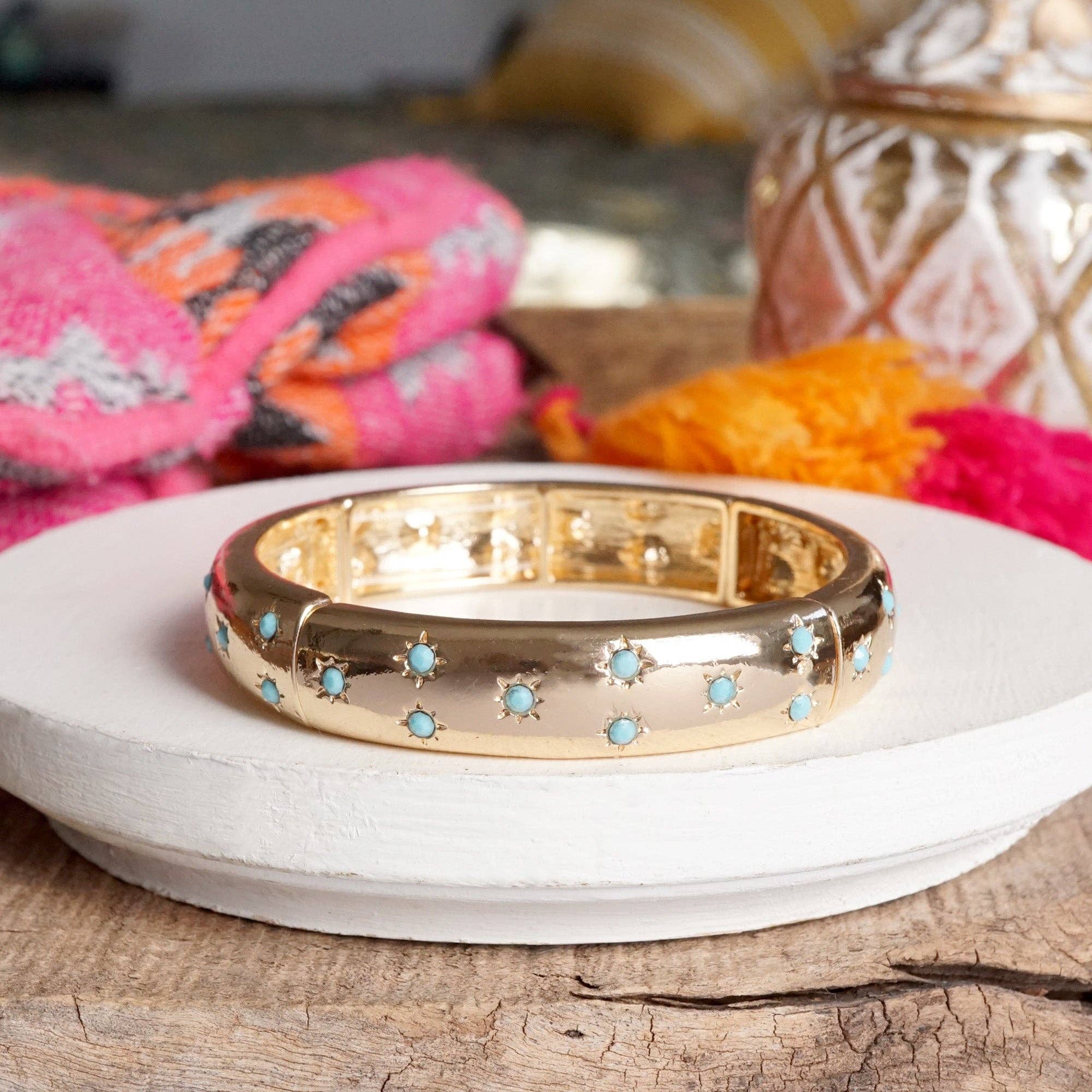 PennyLine inc - Wholesale Bangle Bracelet - Gold-Tone Eternity Stretch Bangle – Pearls, Turquoise, or Crystals1