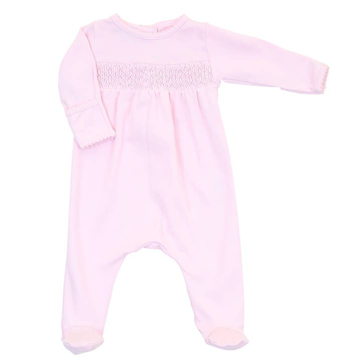 Essentials Solid Pink Smocked Footie for wholesale by Magnolia Baby