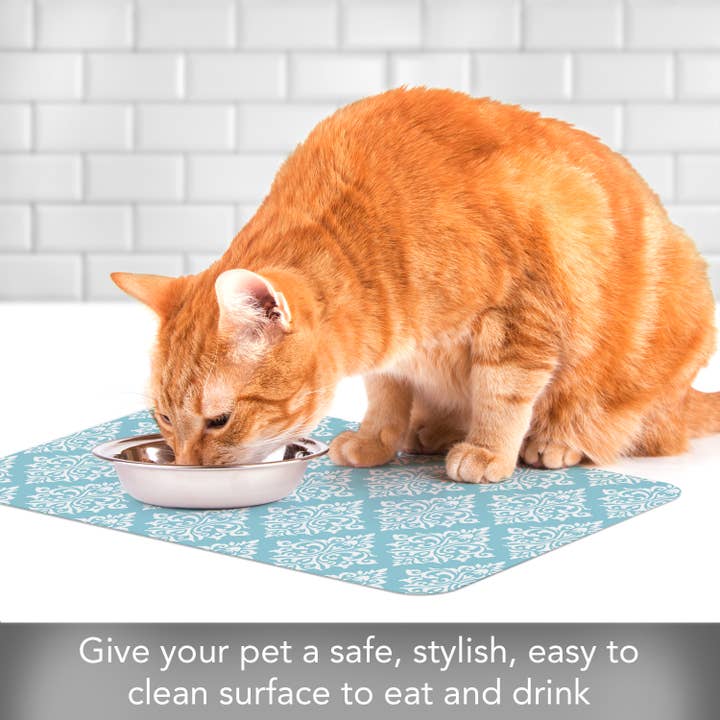 CounterArt/Highland Home/Thirstystone - Vente Tapis de gamelle – chien - Tapis pour animaux de compagnie en plastique souple imperméable facile d'entretien « Damask »4